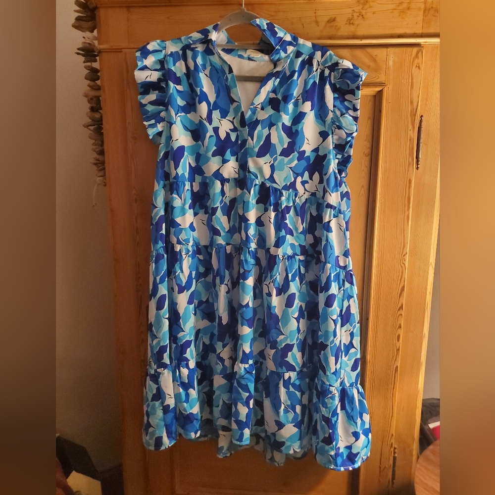 Dress, Plus Size, Blue And White